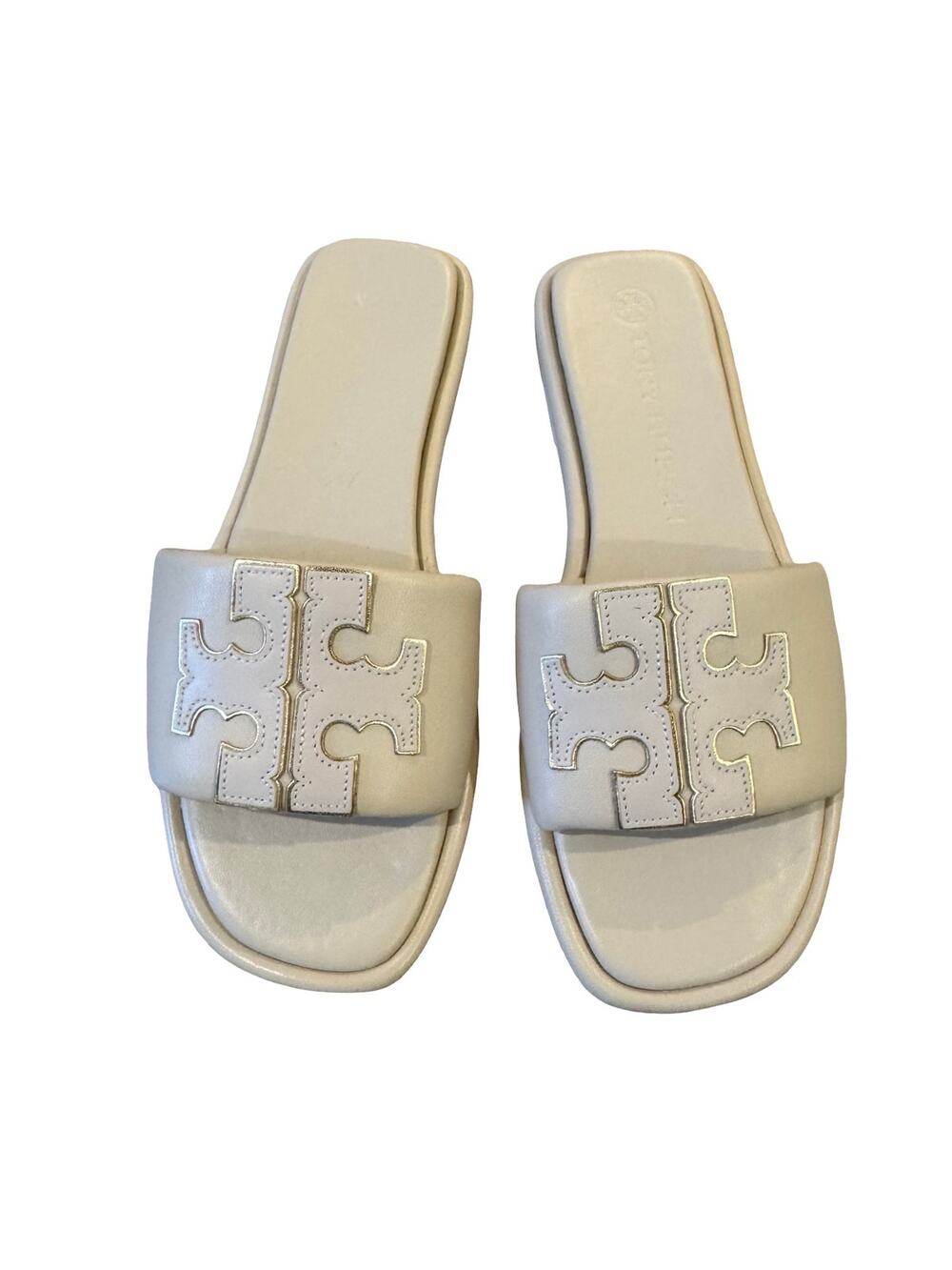 Tory Burch Double T Sport Slides Ivory Sandals Size 9